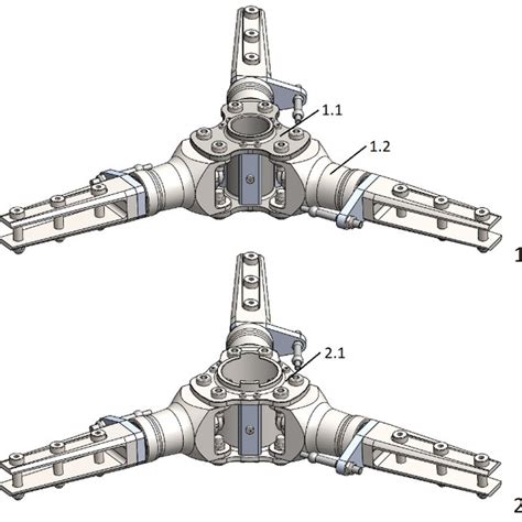 Swashplate design; 1-non-rotating part of the swashplate; 2-rotating ...