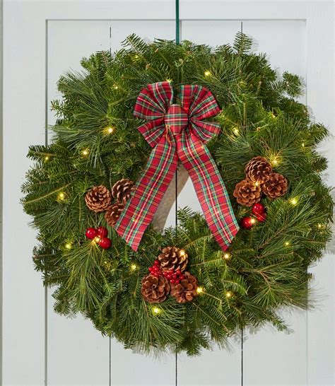 Tartan Christmas Fir Wreath, Lighted, 24" | Wreaths at L.L.Bean