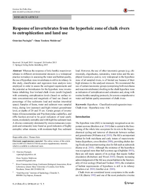 (PDF) Response of invertebrates from the hyporheic zone of chalk rivers to eutrophication and ...