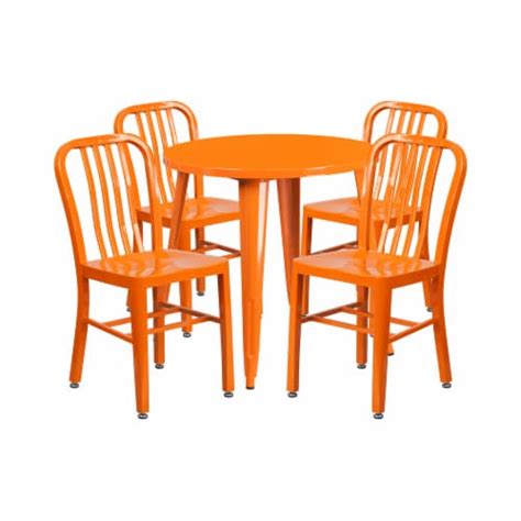 30'' Round Orange Metal Indoor-Outdoor Table Set with 4 Vertical Slat Back Chairs, 1 - Ralphs