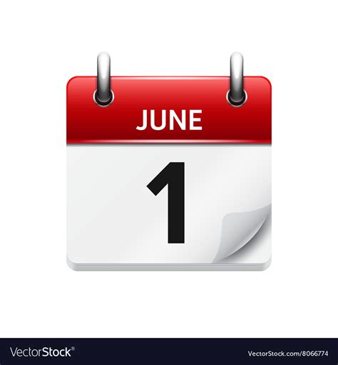 June 1 flat daily calendar icon date Royalty Free Vector