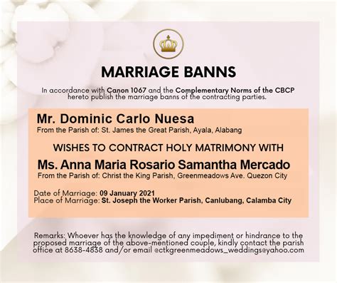 Marriage Banns | Christ the King Parish Church Greenmeadows Quezon City Philippines