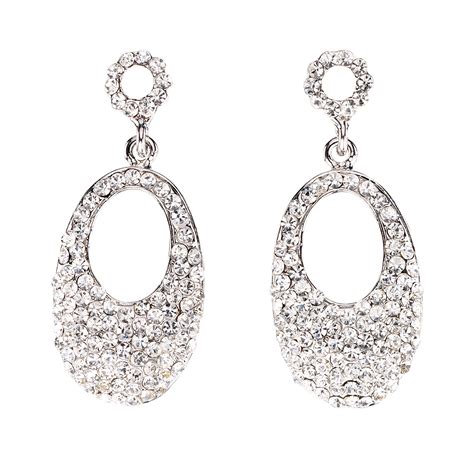 Swarovski Crystal Oval Crystal Drop Earrings with Clear Swarovski Crystal & Rhodium Plated, 47mm ...