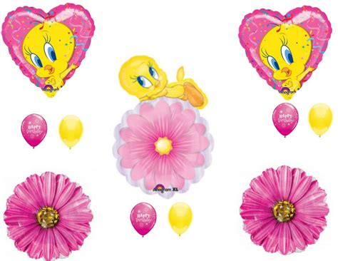 Tweety Bird Pink Flower Happy Birthday Party Balloons Decoration Girl ...