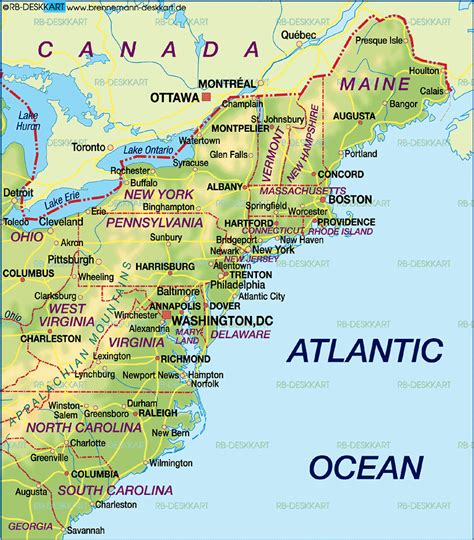 east coast america map - east coast atlas