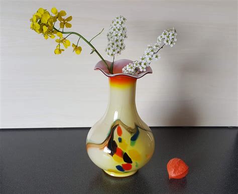 Opaline Florence glass Vase yellow and dotted with colors | Etsy ...