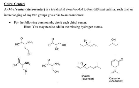 Solved Chiral Centers A chiral center (stereocenter) is a | Chegg.com