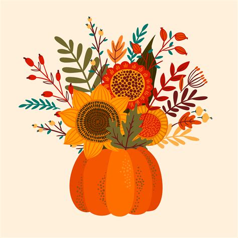 autumn flower bouquet in pumpkin 676307 Vector Art at Vecteezy