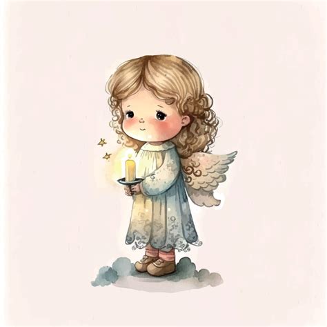 Cute Easter angel with a candle in his hands Watercolor Cartoon ...