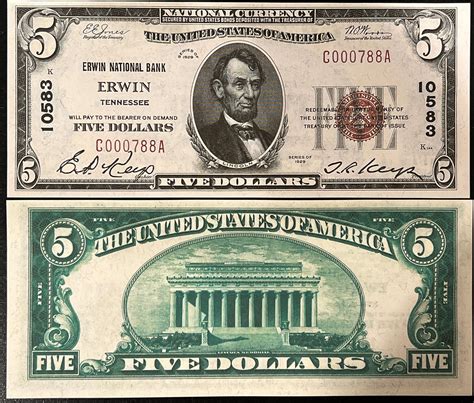 Reproduction Copy 1929 $5 Bill Erwin National Bank Erwin Tennessee See ...