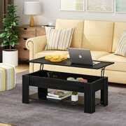 HOMEFORT Lift Top Coffee Table, Wood Cocktail Table with Hidden Compartment and Storage Shelves ...