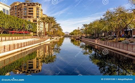 Scottsdale Arizona Canal Waterfront Travel Scene Stock Photo - Image of ...