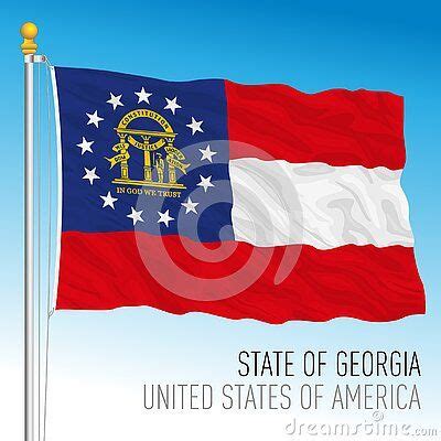 the flag of the state of georgia on a blue sky background with white stars and gold lettering