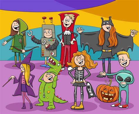 Cartoon characters group at Halloween party 1417695 Vector Art at Vecteezy