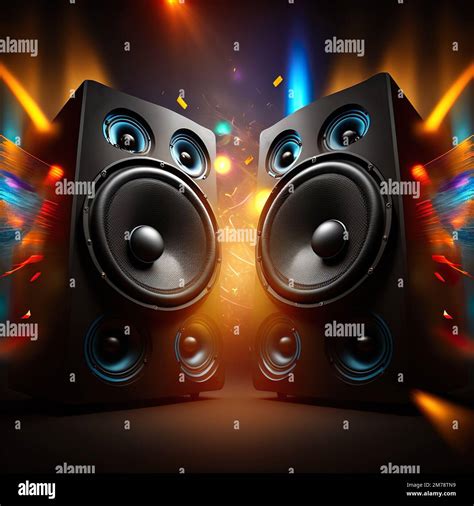 Stereo speaker with disco light background Stock Photo - Alamy