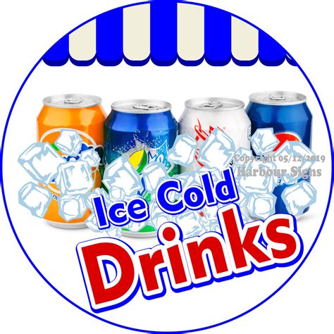 Ice Cold Drinks Vinyl DECAL Circle Food Truck Concession - Harbour Signs