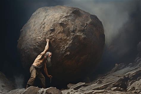 Premium Photo | Sisyphus is pushing a rock up a mountain The enduring symbolism of sisyphus ...