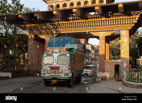 Truck crossing the Indian-Bhutanese border at the Gate of Bhutan from Stock Photo, Royalty Free ...