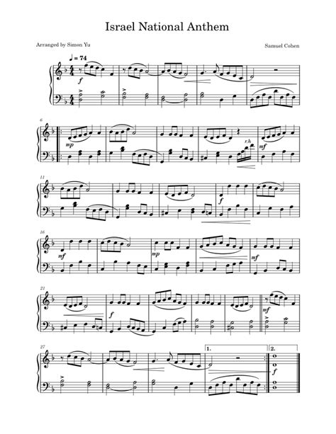 Israel National Anthem Sheet music for Piano (Solo) Easy | Musescore.com