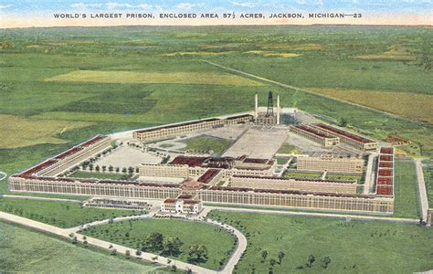 Jackson MI Aerial View Worlds Largest Enclosed Maximum Security State Prison 1949 Beardsley Card ...