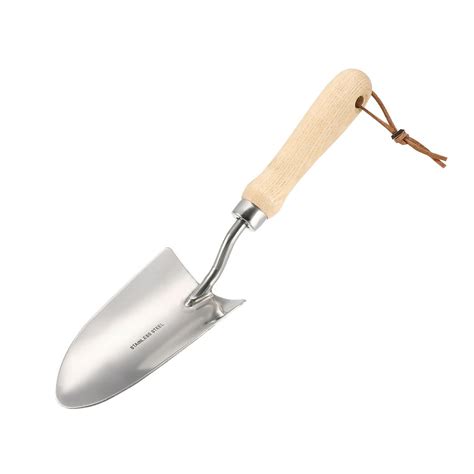 Stainless Steel Hand Trowel Spade for Garden Transplanting Weeding, Wooden Handle with Leather ...