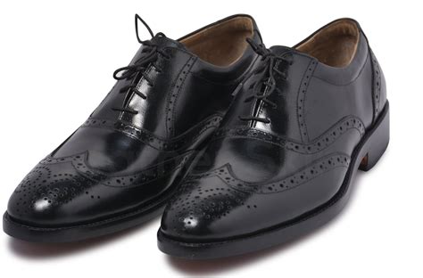 Mens Black Oxford Brogue Wingtip Genuine Leather Shoes - Leather Skin ...