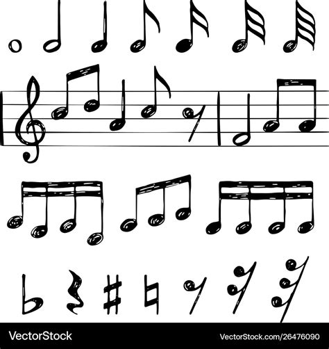 Music notes black treble clef stave f sharp minor Vector Image