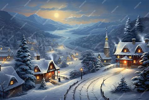 Premium AI Image | christmas village in a snowy scene in the style of ...