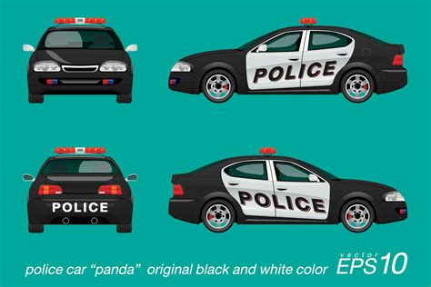 Police Car Black and White Color with Red Siren 34219291 Vector Art at ...