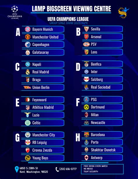 Copy of uefa Champions league group stage draw table | PosterMyWall