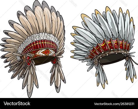 Cartoon native american indian chief headdress set