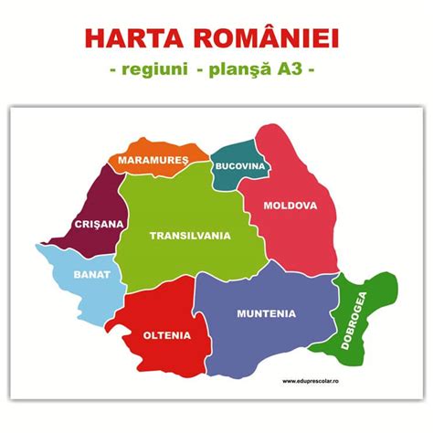 Harta Romaniei pe regiuni - plansa A3 | Eduprescolar.ro