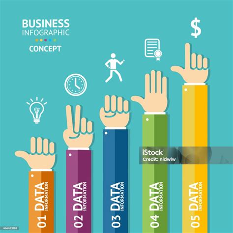 Infografis Bisnis Vektor Dengan Tangan Rata Ilustrasi Stok - Unduh Gambar Sekarang - Nomor lima ...