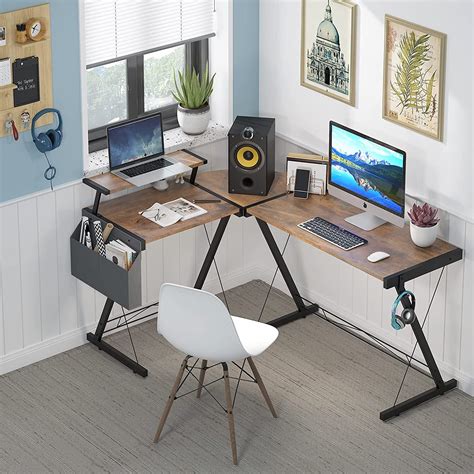 Dripex L Shaped Computer Corner Desk with Monitor Stand Storage