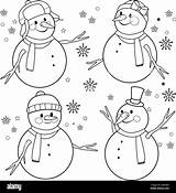 Snowmen With Winter hats And Scarves Vector Black White coloring  sketch template