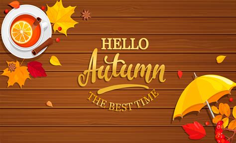 Hello Autumn banner on wooden background. 416963 Vector Art at Vecteezy