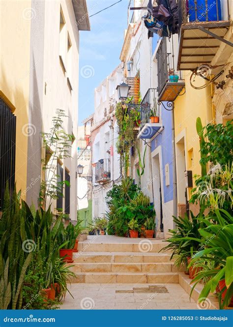 Beautiful Narrow Alley in the Old Town of Alicante. Spain Stock Image ...