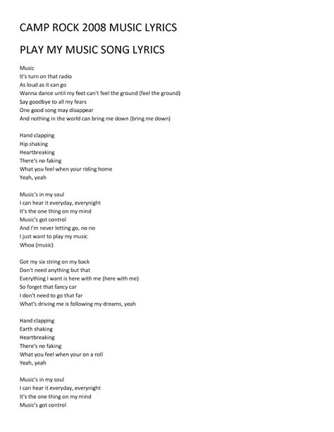 lyrics song: Camp Rock Music Lyrics Play Song