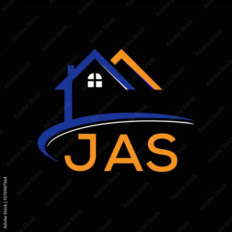 JAS house logo, letter logo. JAS blue image on black background and ...