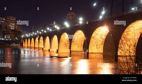 Stone Arch Bridge St Paul Minnesota Mississippi River Night Stock Photo ...