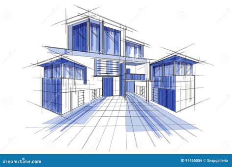 Sketch of Exterior Building Draft Blueprint Design Stock Vector - Illustration of city, exterior ...