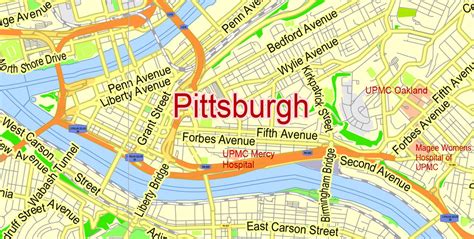 Printable Map Pittsburgh Metro Area Adobe Illustrator editable in layers