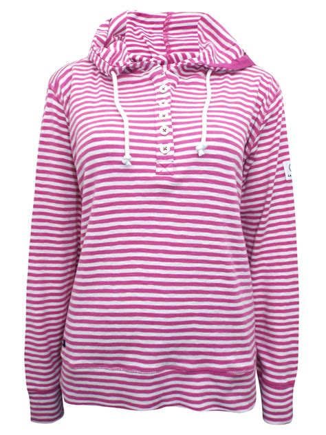 Lazy Jacks - - Lazy Jacks FUCHSIA Pure Cotton Striped Hooded Top - Size 8 to 18 (XSmall to XXLa