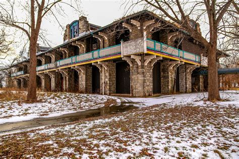 Abandoned theater on Boblo Island which used to be an amusement park, only a few remnants are ...