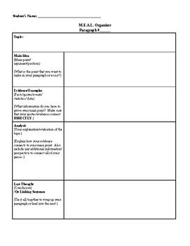 M.E.A.L. Paragraph Organizer by Zulay McLean | TPT