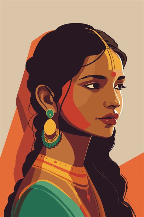 Indian woman in traditional dress. Vector illustration in retro style ...