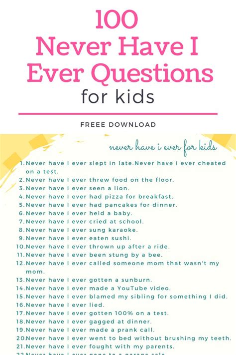 100 Never Have I Ever Questions For Kids - Free Printable in 2024 | Never have i ever, Have you ...