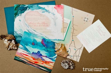 Custom Watercolor Beach Wedding Invitations by ALFIE Design