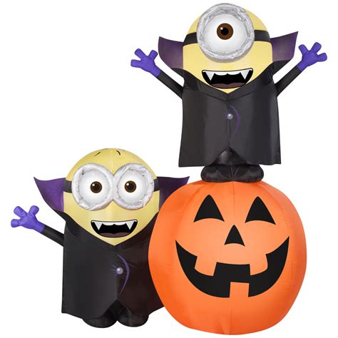 Gemmy Airblown Inflatables 6 ft. Gemmy Airblown Inflatables Gone Batty Minions with Pumpkin ...