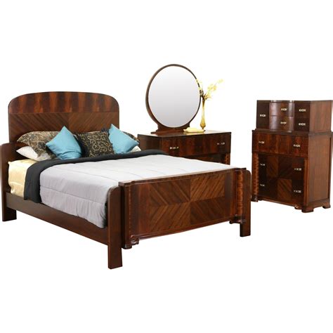 Art Deco 1935 Vintage Bedroom Set, Queen Bed, Tall Chest, Dresser & Mirror | Vintage bedroom ...